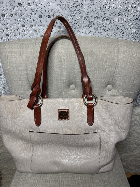 Dooney & Bourke Handbags - Dooney & Bourke Cream Leather Tote with Brown Handles